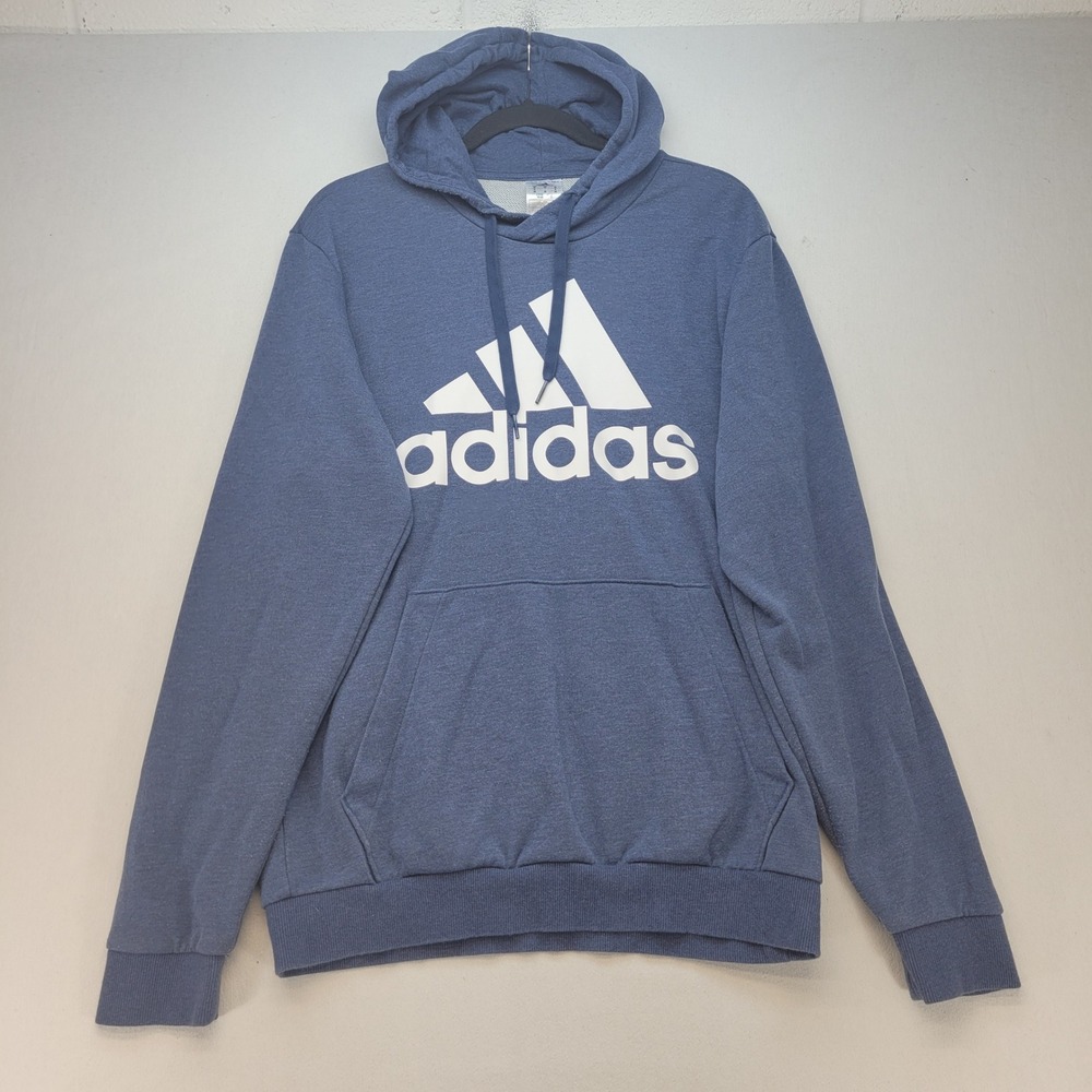 Adidas Hoodie Mens Medium Blue Athletic Logo Fleece Pullover Sweatshirt